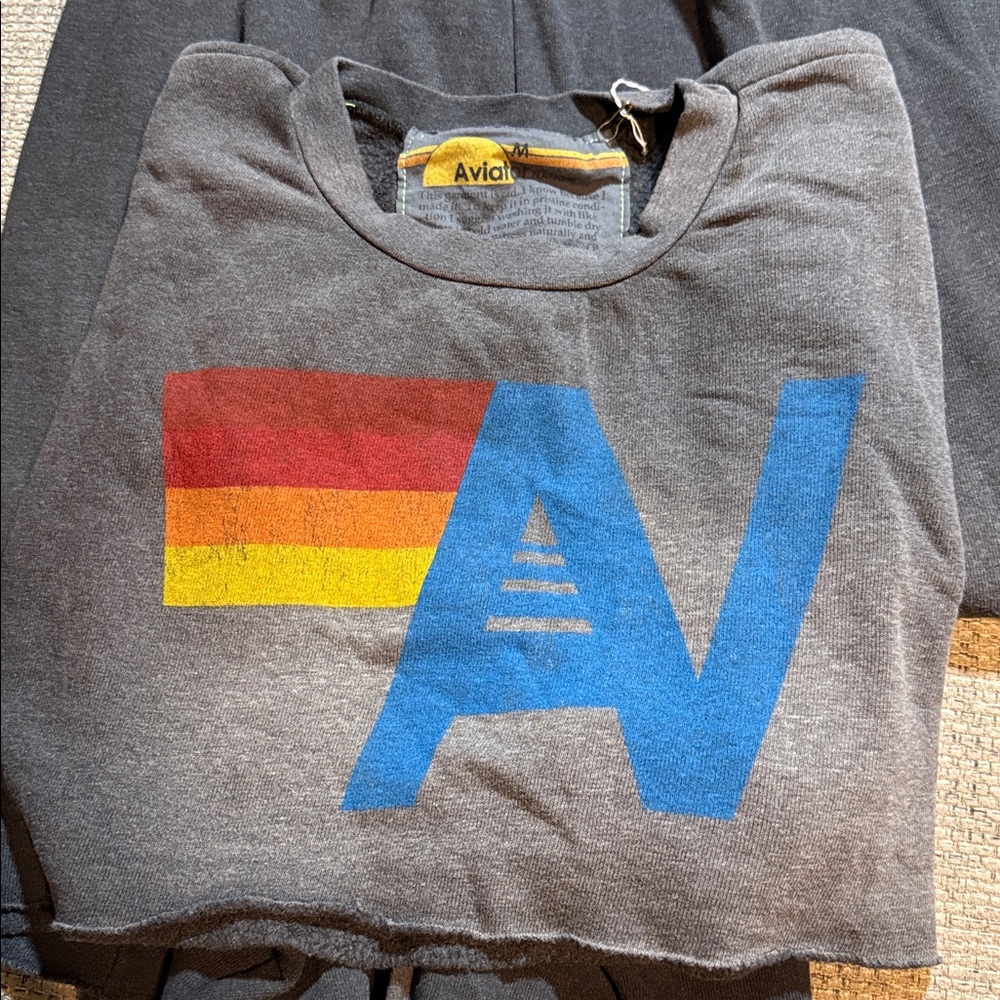 NWT Aviator Nation Vintage Logo Faded Smoke SET Cropped Crew M//Sweatpants S - Picture 4 of 8